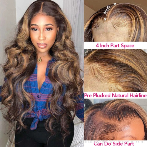 100% Human Hair 30 Inch Straight Brown 4x4 13x4 Transparent Lace Highlight Human Hair Wigs 10a Highlight Body Wave Hair Full Wig